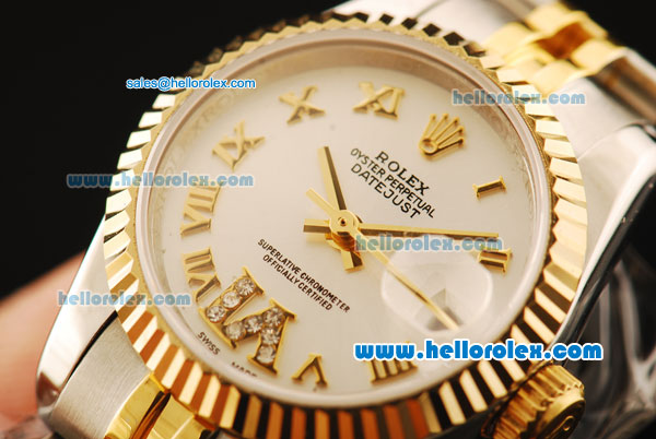 Rolex Datejust Automatic Movement ETA Coating Case with Gold Roman Numerals and Gold Bezel - Click Image to Close